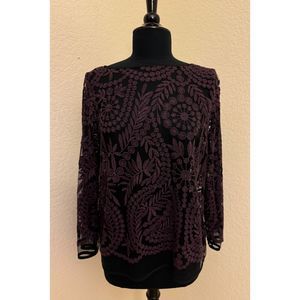 Karen Kane Sheer Mesh Embroidered Long Sleeve - Sz L